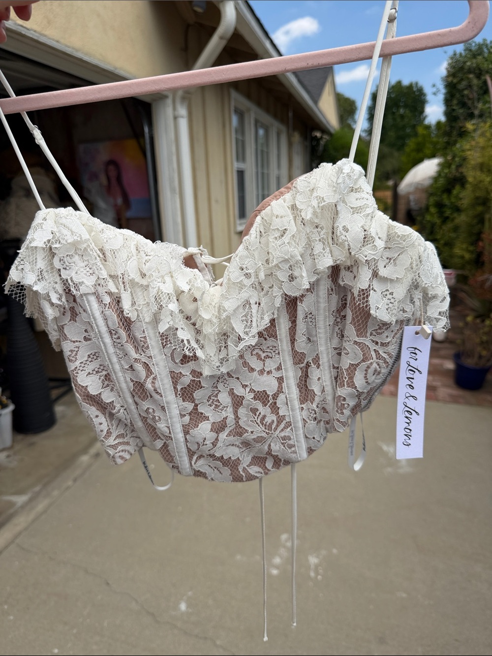 For Love And Lemons Ivory Lace Jillian bustier corset top lace up - Picture 7 of 8